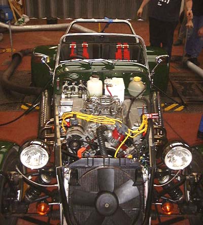 The engine in Duncan's car, complete with snazzy new HT leads