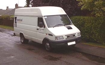 The van parked outside the house